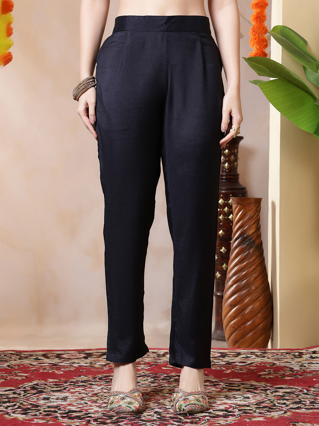 Floral Embroidered Straight Kurta & Trousers Sets