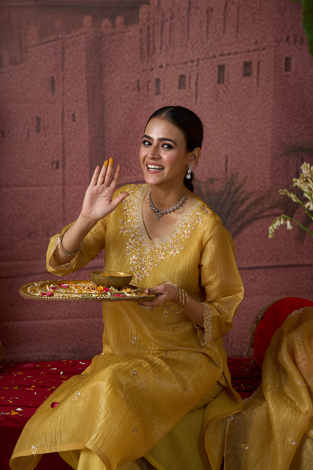 Floral Embroidered Straight Organza Kurta & Trousers Sets