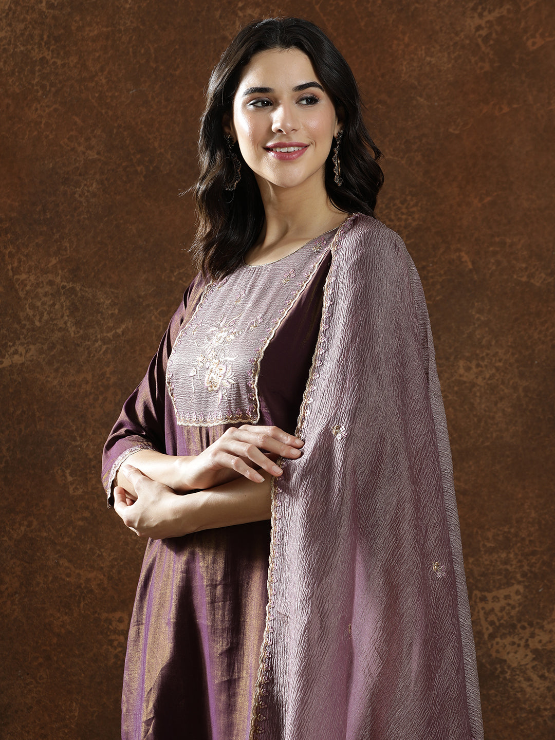 Floral Embroidered Straight Kurta & Trousers Sets