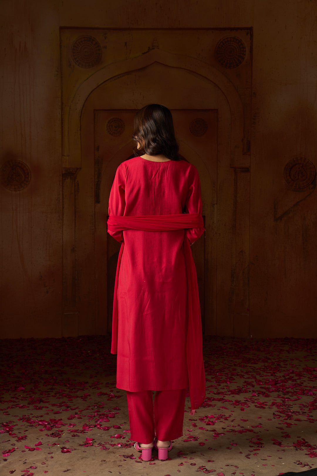 Floral Embroidered Straight Silk Blend Kurta & Trousers Sets