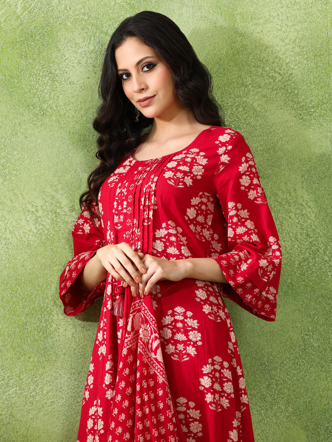 Floral Printed A-Line Pure Cotton Kurta & Trousers Sets