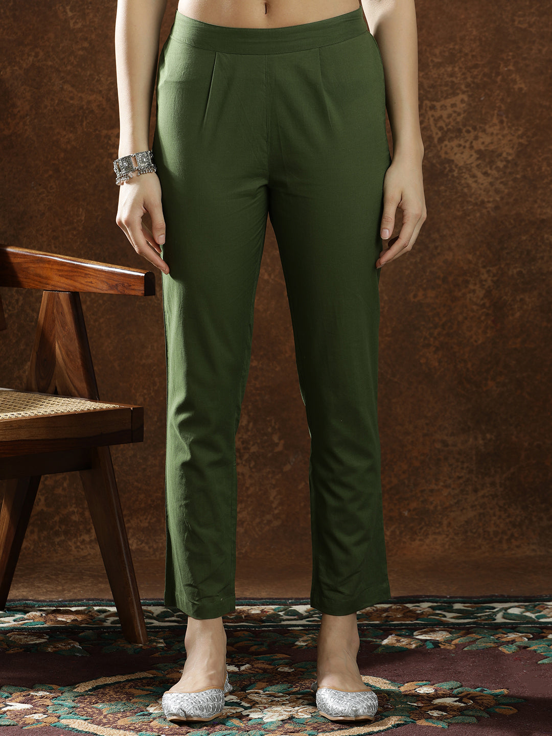 Floral Embroidered A-Line Pure Cotton Kurta & Trousers Sets