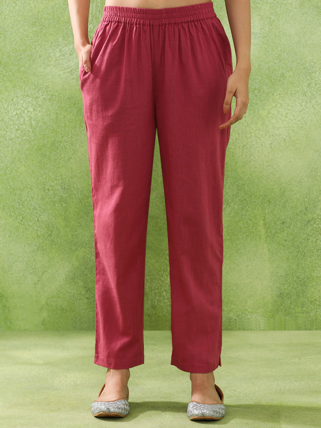 Floral Embroidered A-Line Pure Cotton Kurta & Trousers Sets