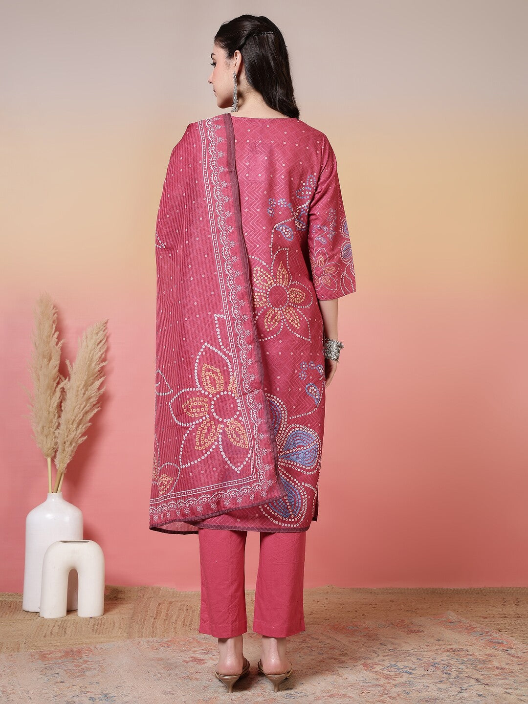 Bandhani Embroidered Straight Kurta & Trousers Sets
