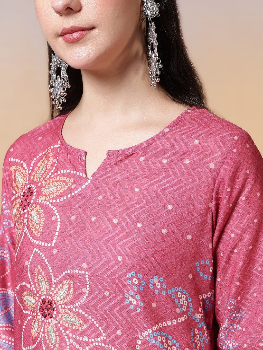 Bandhani Embroidered Straight Kurta & Trousers Sets