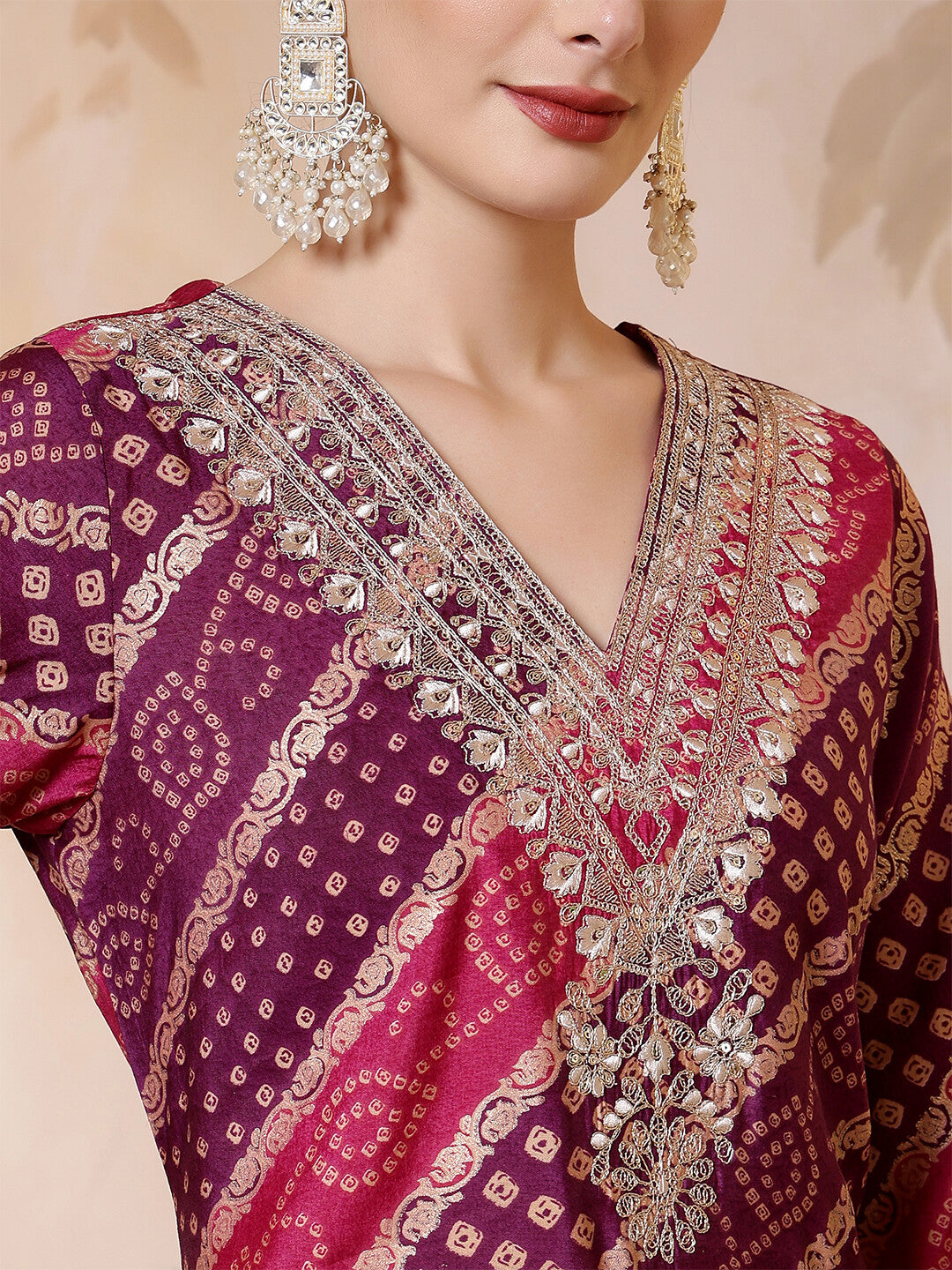 Bandhani Embroidered Straight Kurta & Trousers Sets