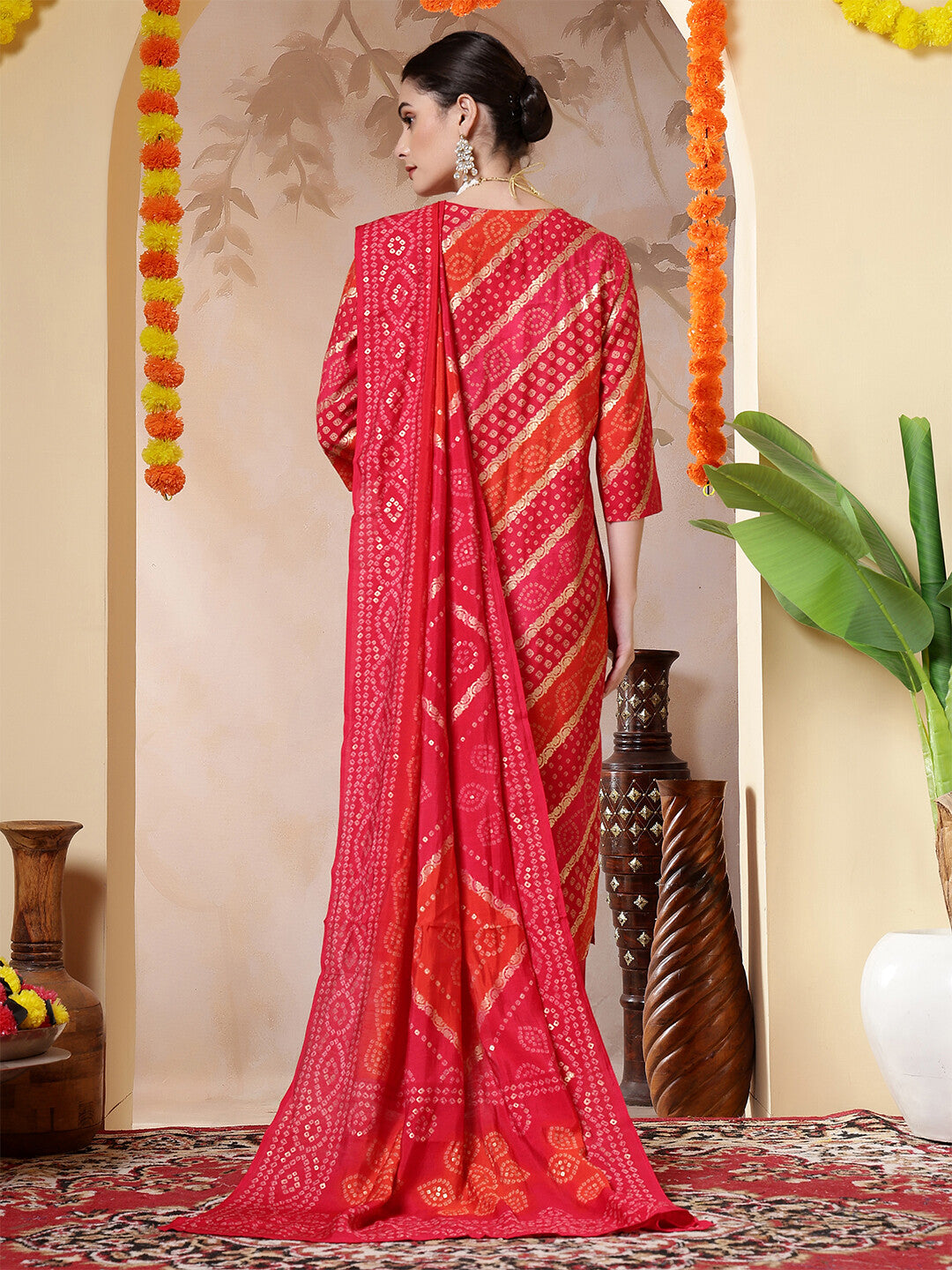 Bandhani Embroidered Straight Kurta & Trousers Sets