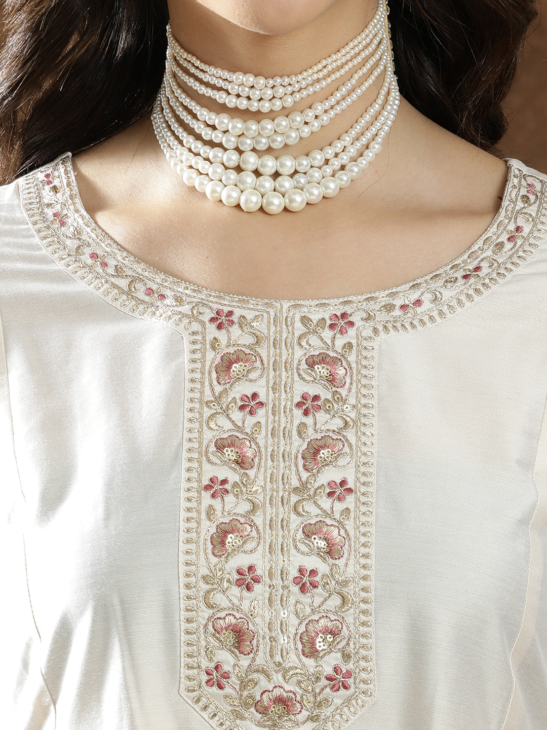 Floral Embroidered A-Line Kurta & Trousers Sets