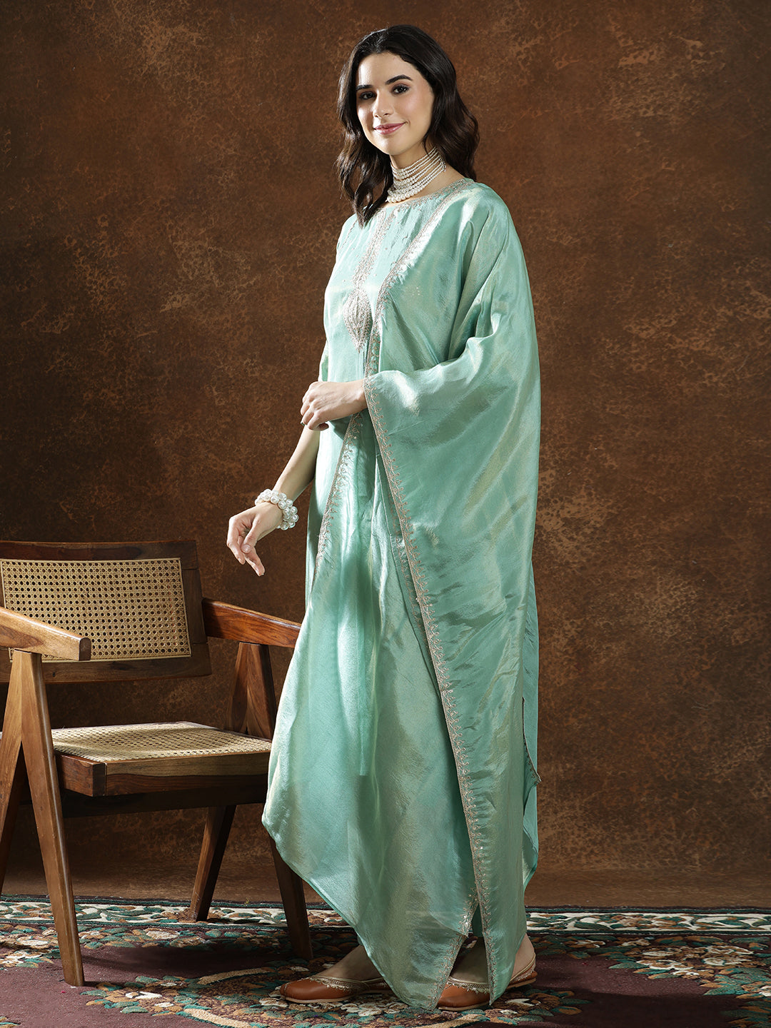 Floral Embroidered Straight Kurta & Trousers Sets