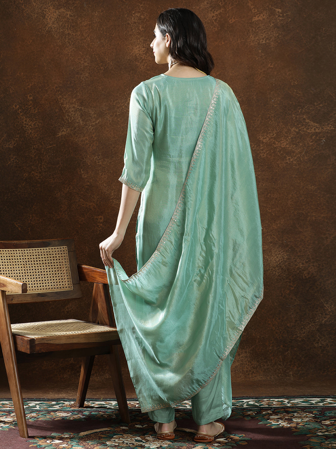 Floral Embroidered Straight Kurta & Trousers Sets