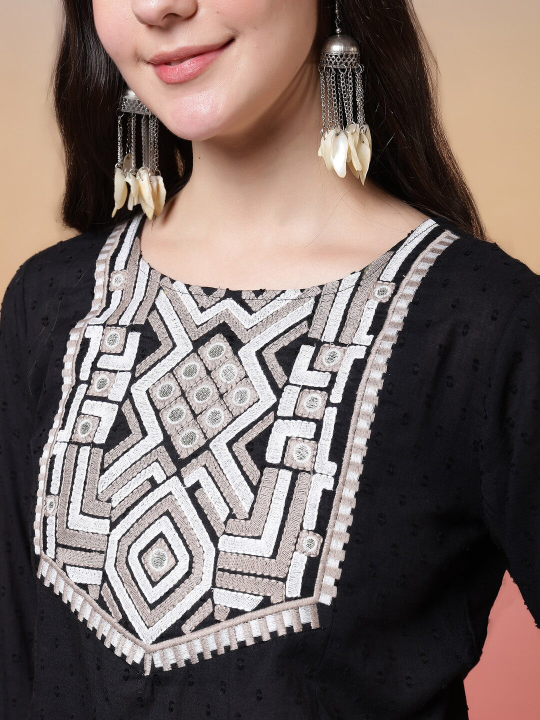 Floral Embroidered A-Line Pure Cotton Kurta