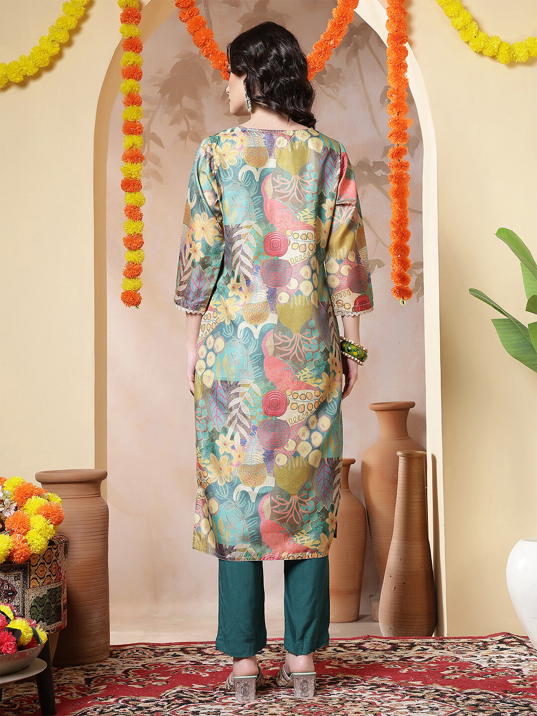 Floral Woven Design Straight Kurta