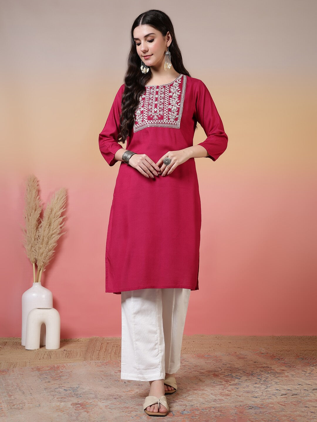 Floral Embroidered A-Line Kurta
