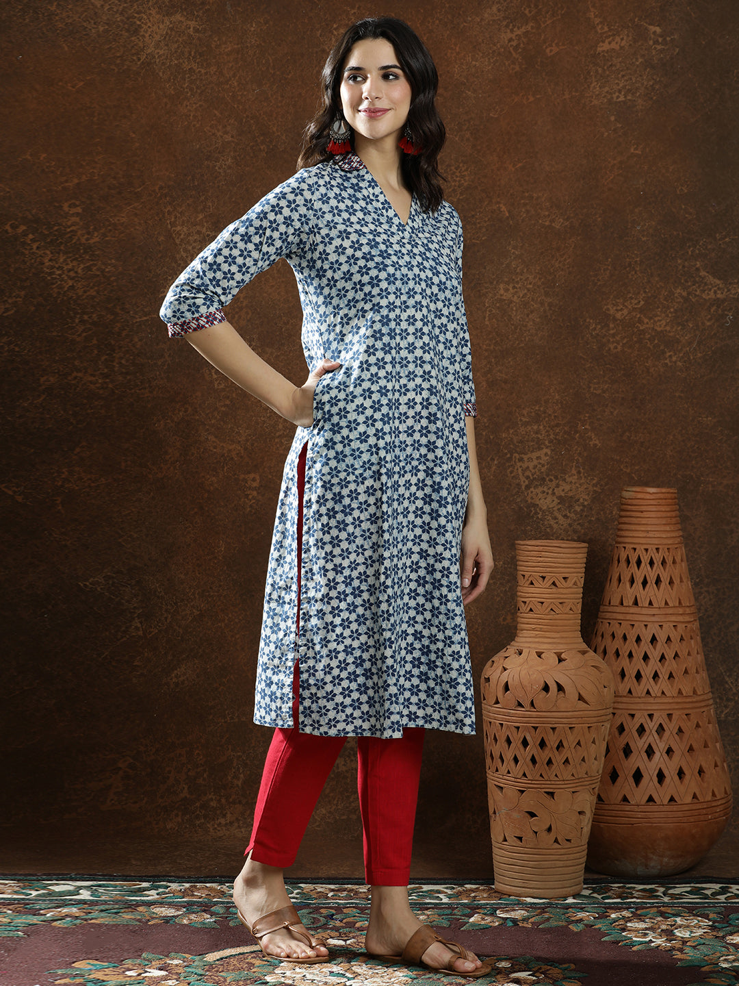 Floral Printed Straight Pure Cotton Kurta