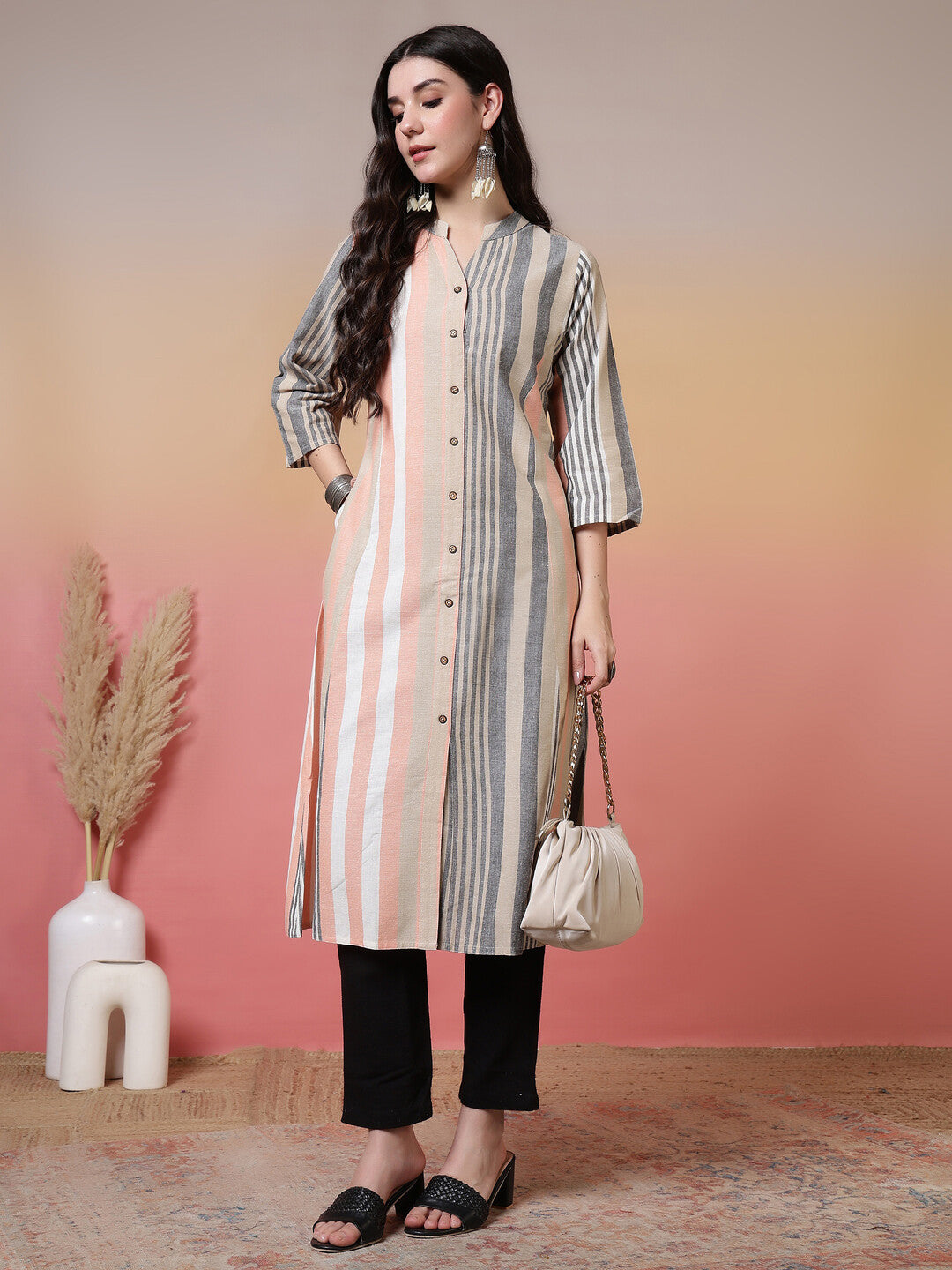 Striped Printed Straight Pure Cotton Kurta