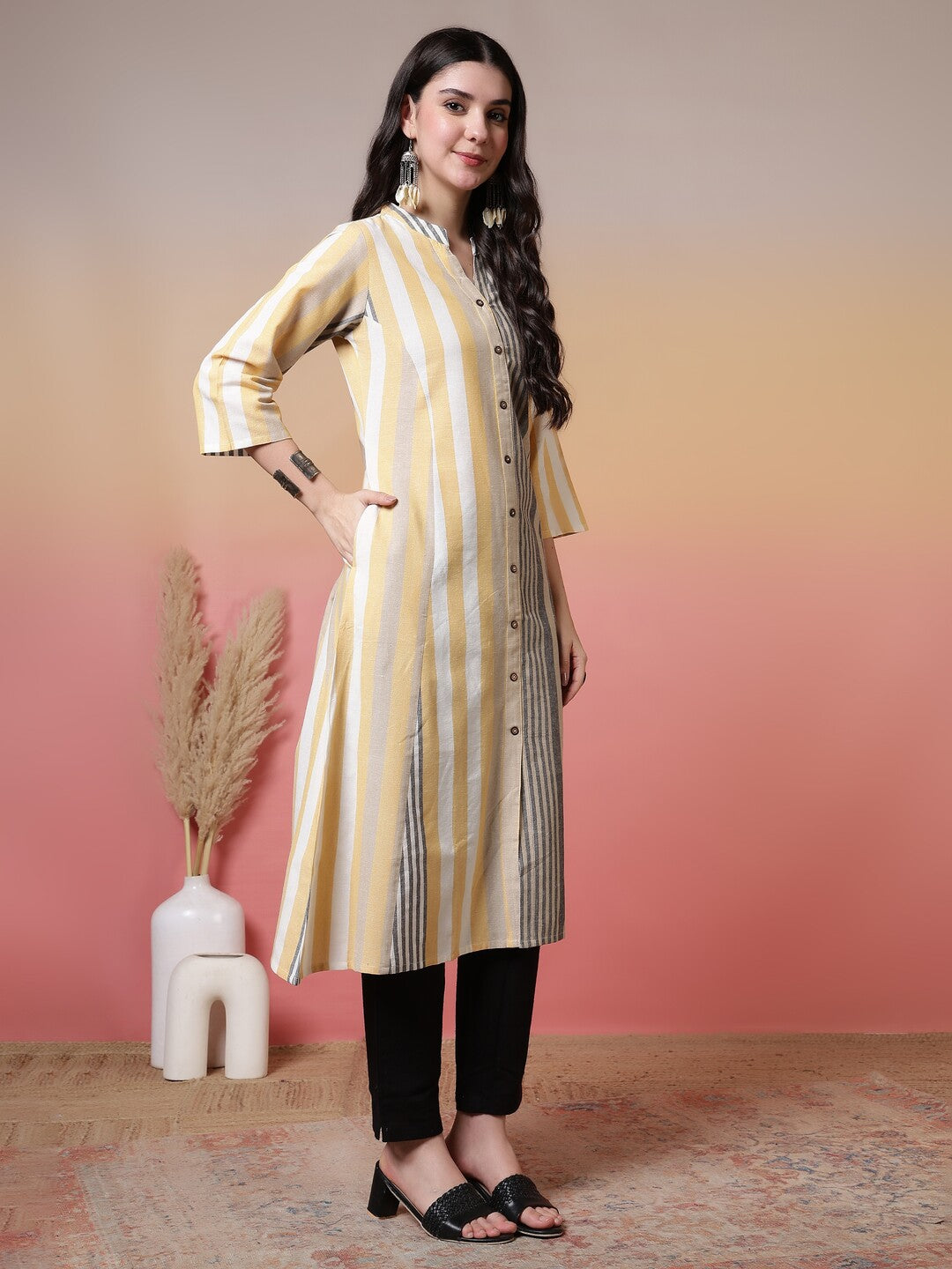 Striped Printed Straight Pure Cotton Kurta