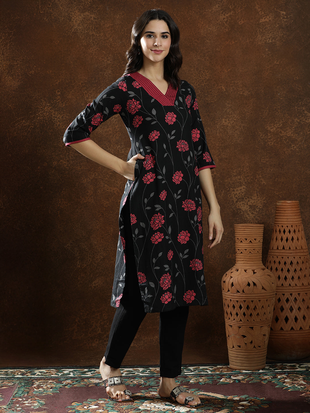 Floral Printed Straight Kurta