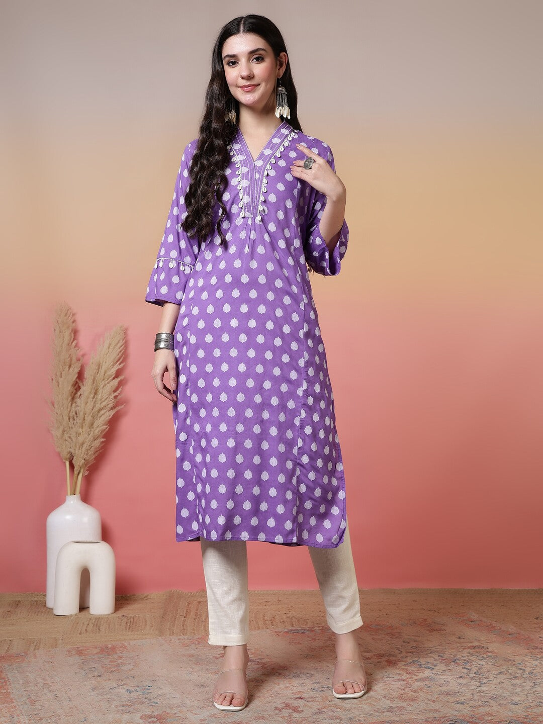 Floral Embroidered A-Line Kurta