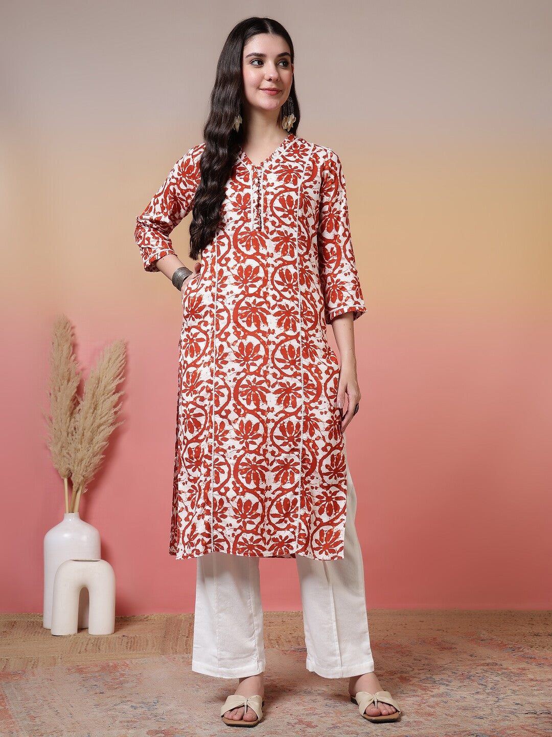 Floral Embroidered A-Line Kurta