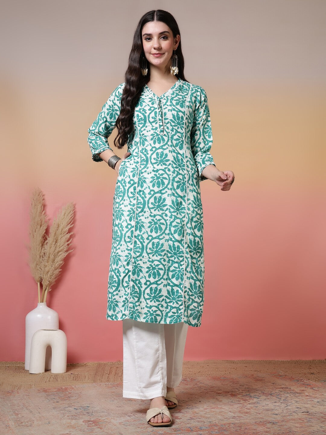 Floral Embroidered A-Line Kurta