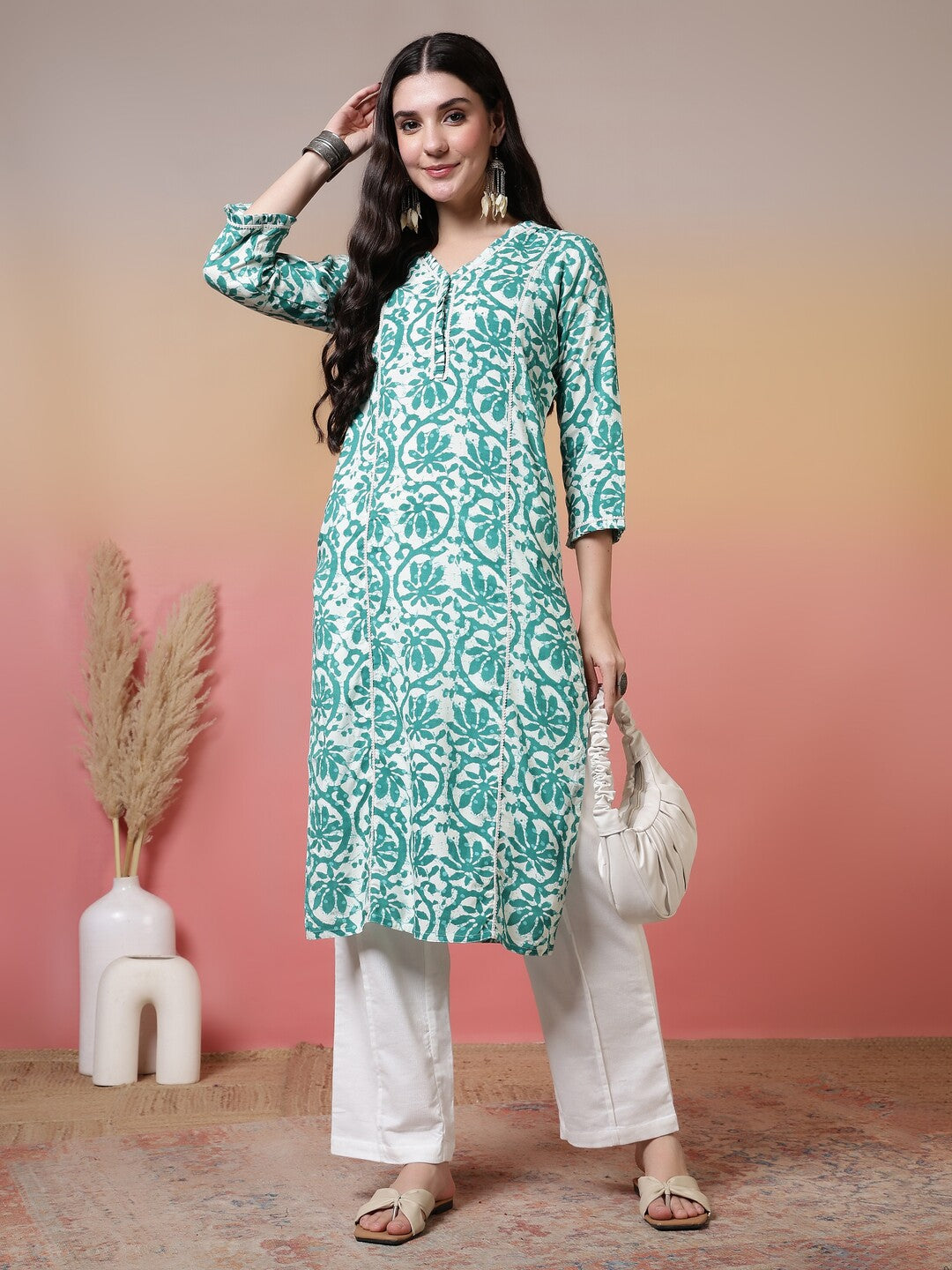 Floral Embroidered A-Line Kurta