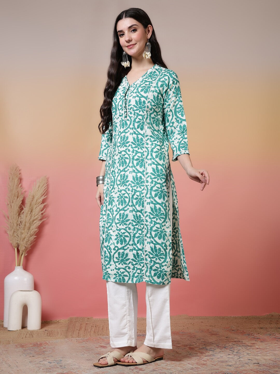 Floral Embroidered A-Line Kurta