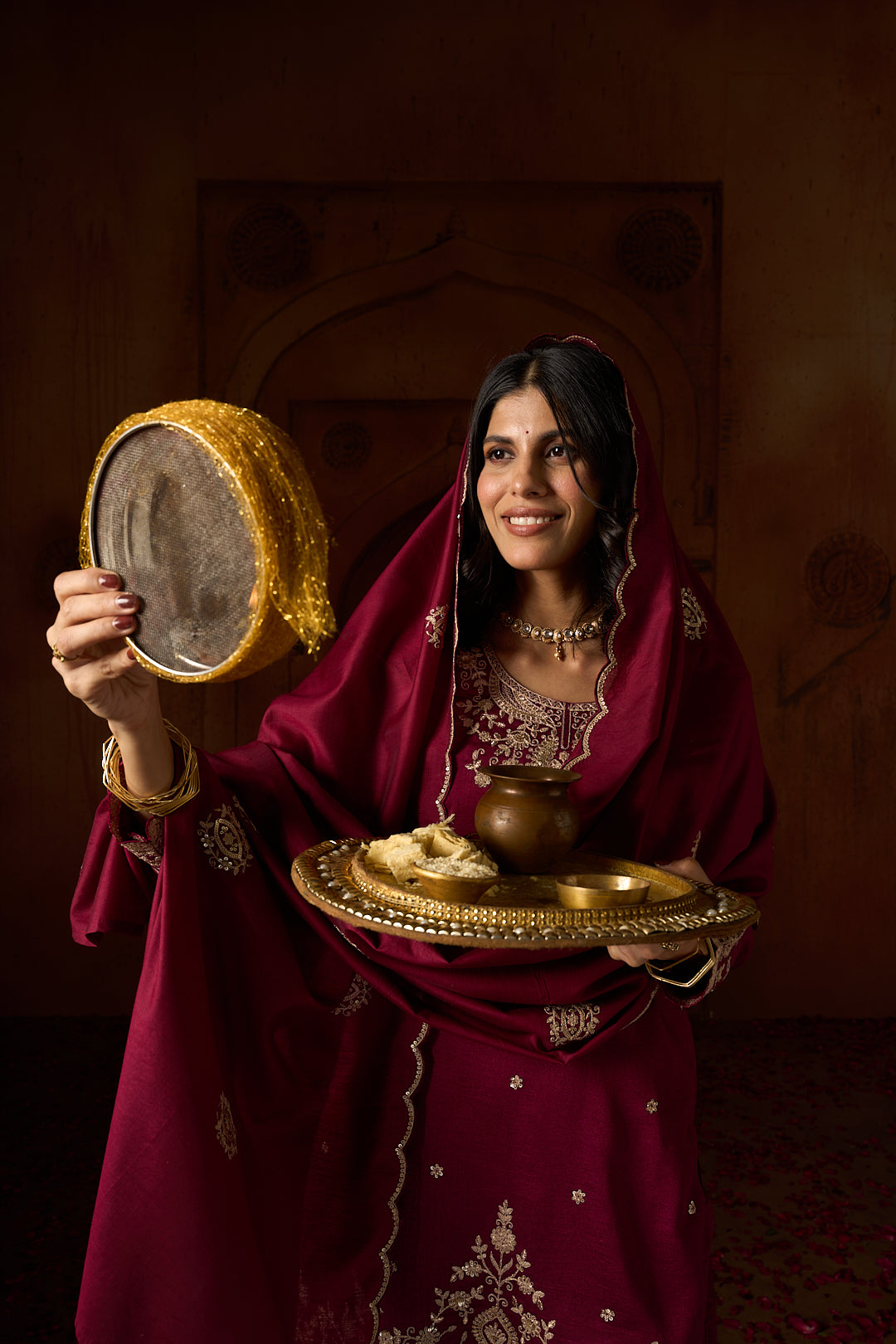 Floral Embroidered A-Line Silk Blend Kurta & Sharara Sets