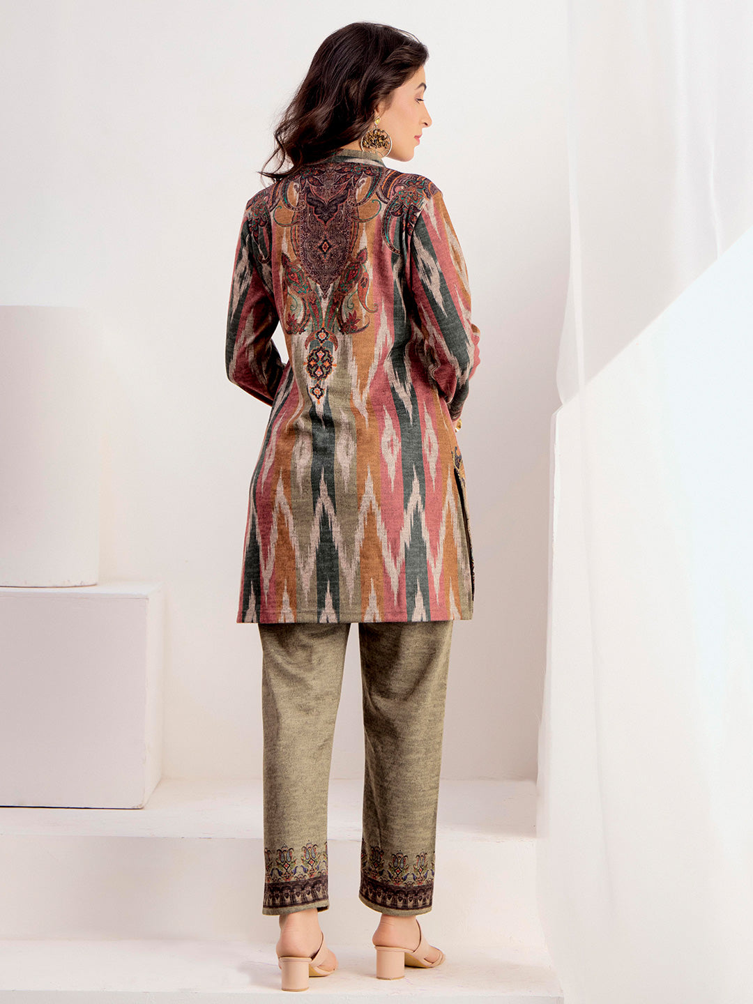 Ethnic Motifs Embroidered Straight Wool Blend Top & Trousers Sets