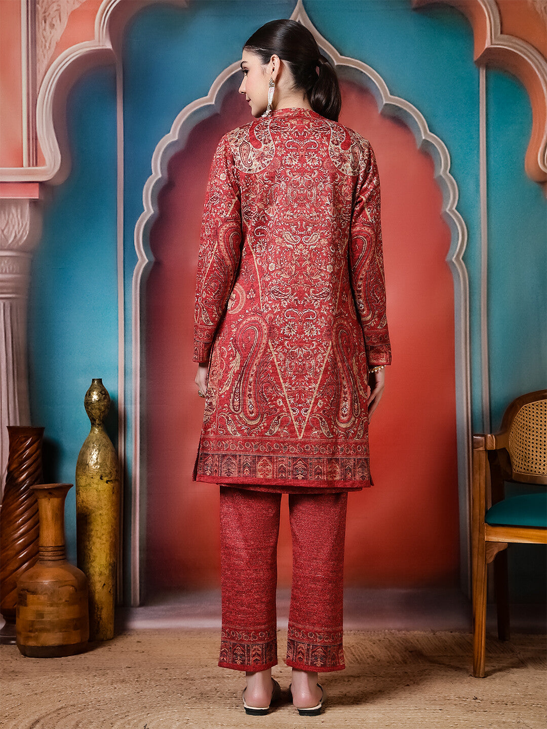 Floral Printed A-Line Winter Wear Kurta & Trousers Sets