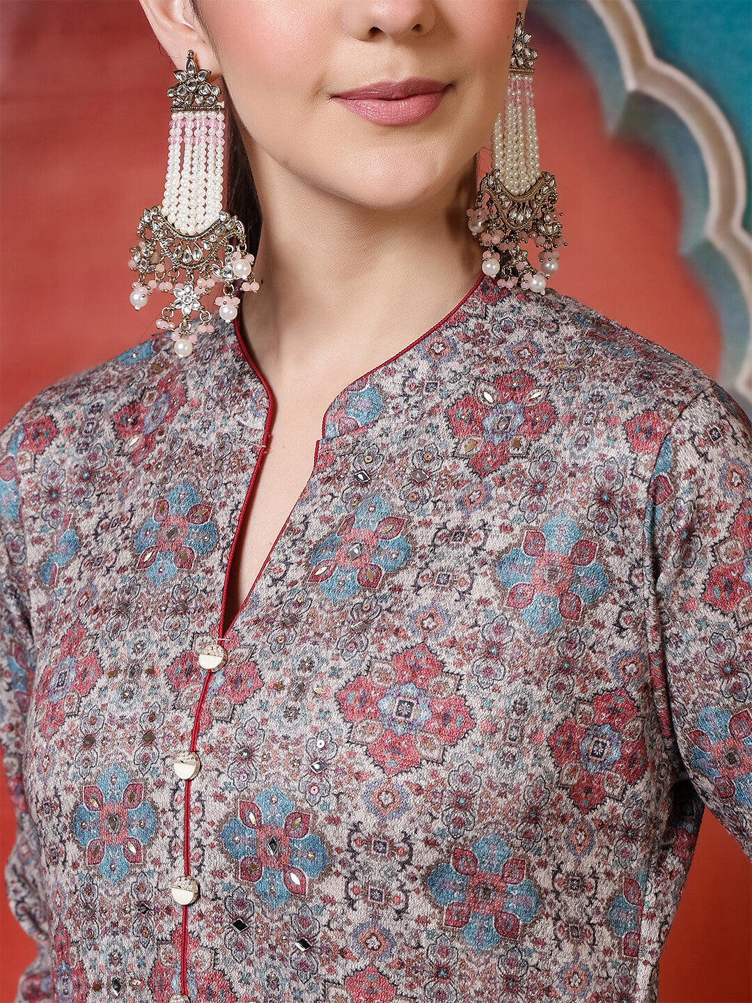 Floral Embroidered Straight Winter Wear Kurta & Trousers Sets