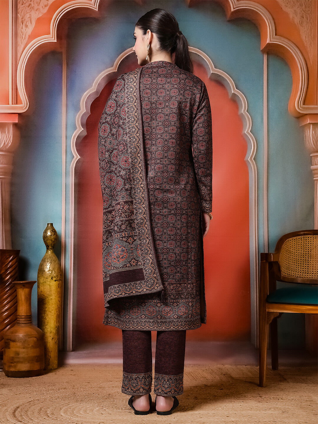 Floral Embroidered Straight Winter Wear Kurta & Trousers Sets
