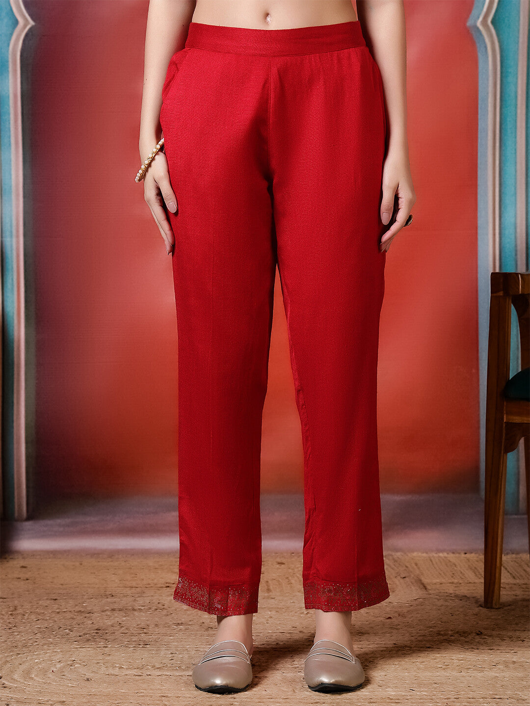 Floral Embroidered Straight Winter Wear Kurta & Trousers Sets