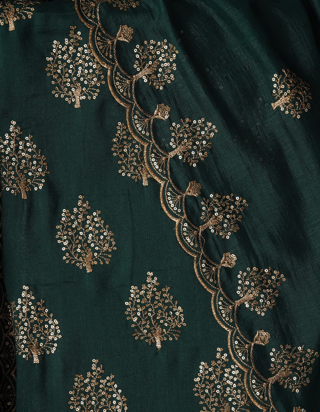 Green Sequin Work Cotton Blend Dress Material with Dupatta