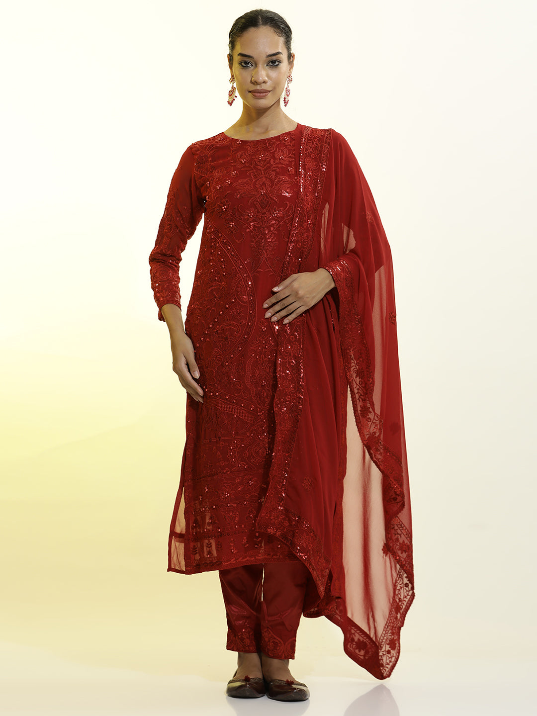 Heavy Embroidered Organza Festive Kurta Set With Dupatta