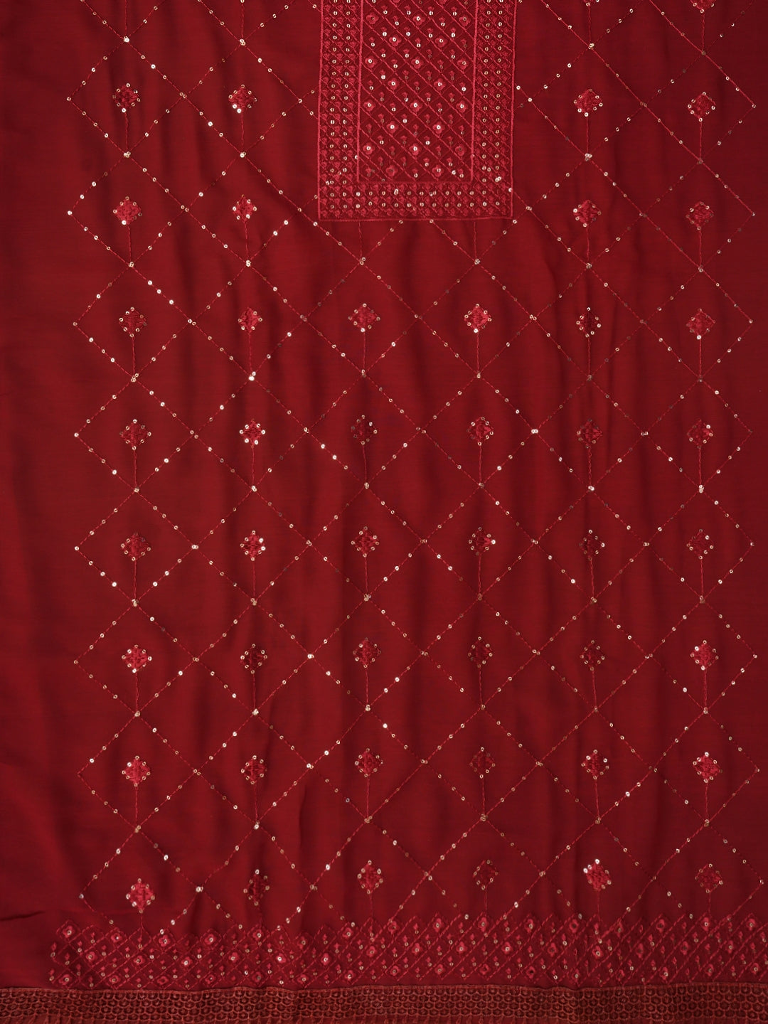 Maroon Embroidered Silk Georgette Dress Material with Dupatta