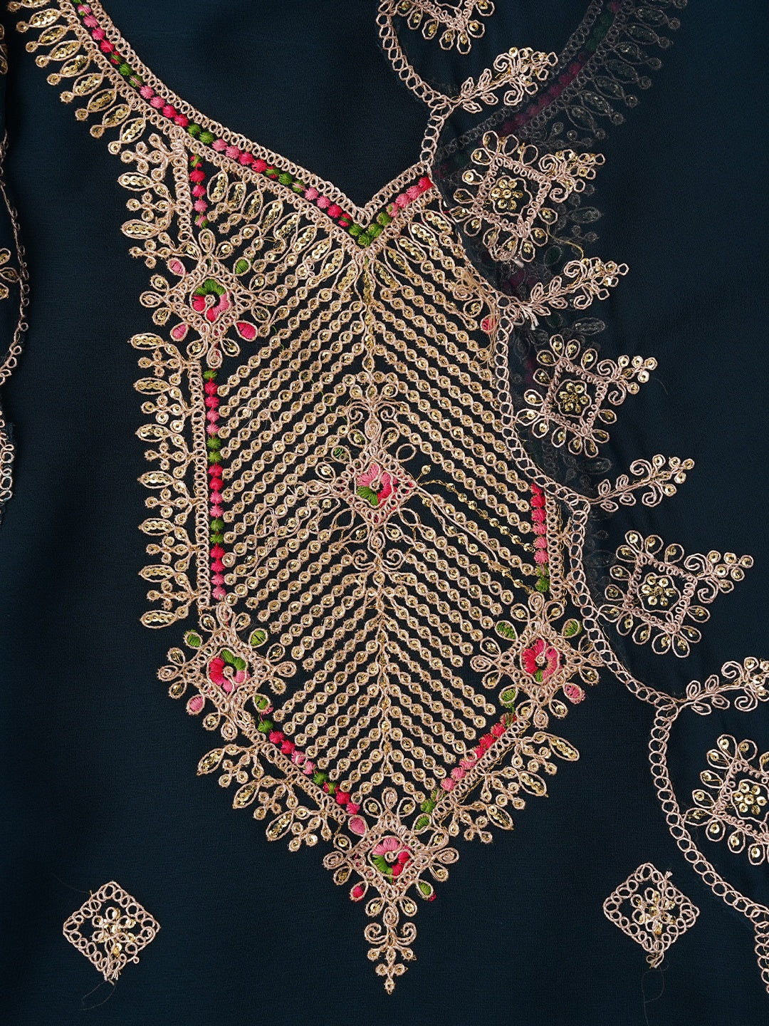 Teal Zari Silk Georgette Dress Material with Dupatta