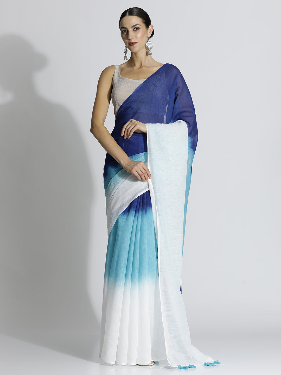 Ombre Daily Wear Pure Linen Blue Saree