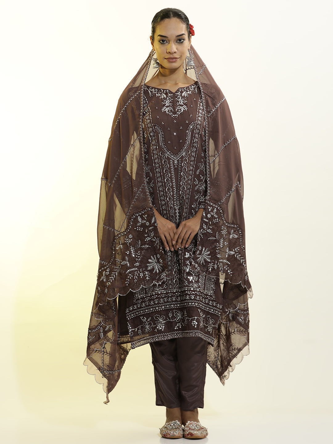 Festive Embroidered Georgette Party Wear Kurta Set With Dupatta