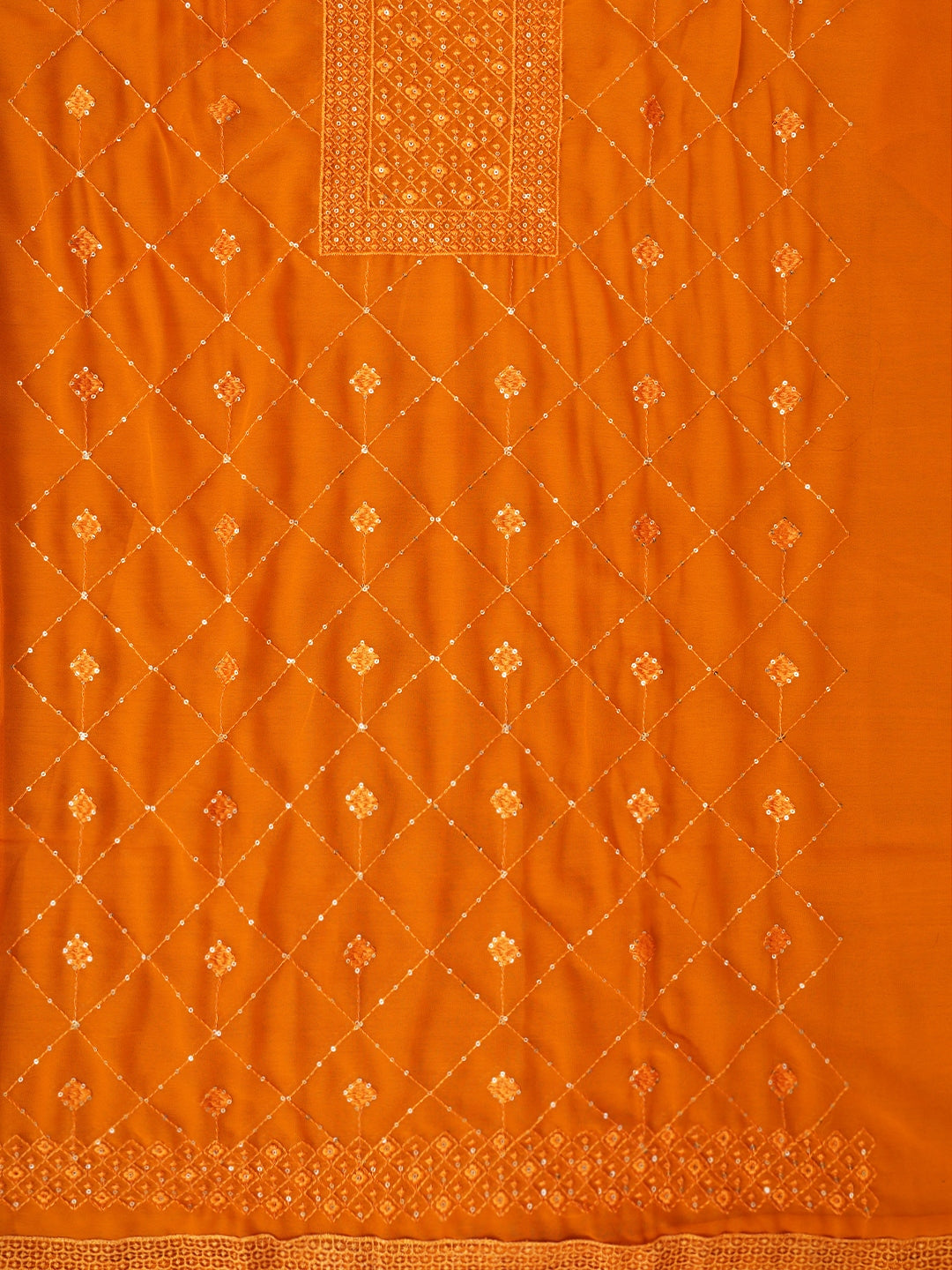 Mustard Embroidered Silk Georgette Dress Material with Dupatta