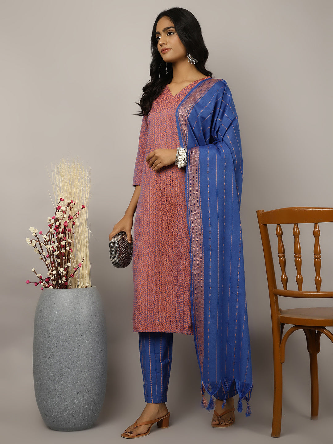 Self Design Peach Suit Set