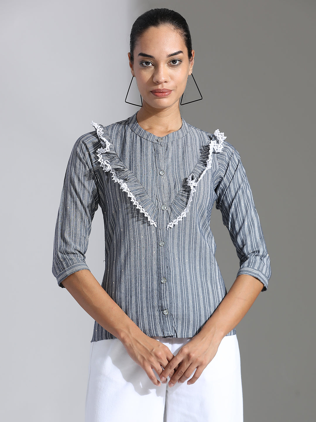 Striped Poly Cotton A-Line Top