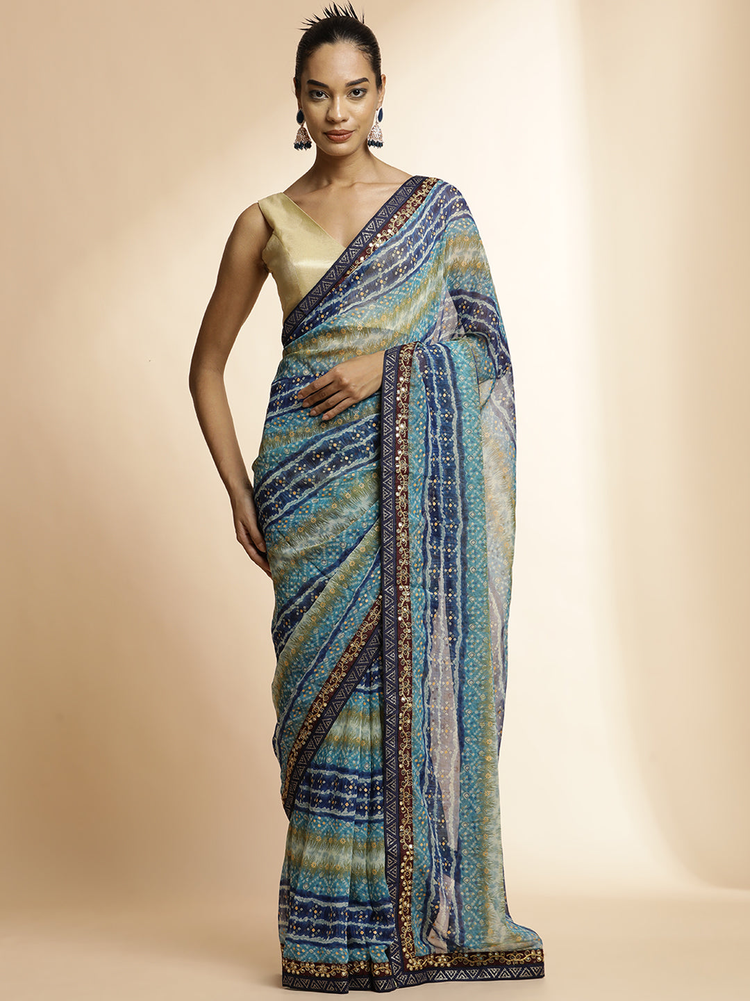 Blue Printed Lightweight Georgette Saree