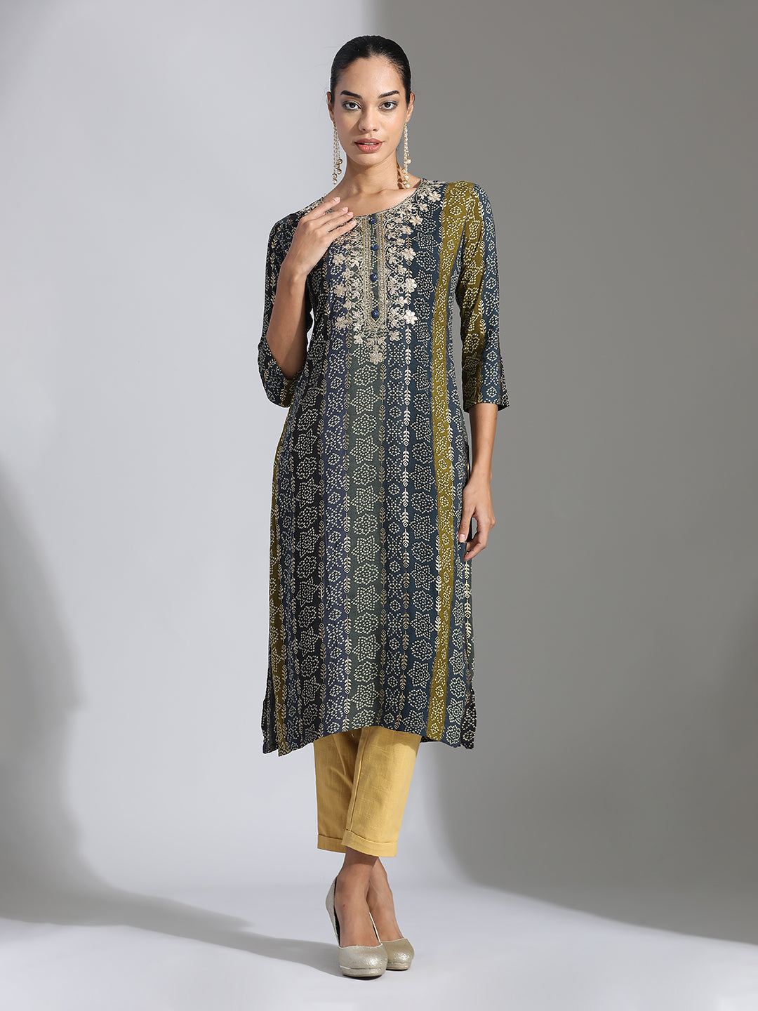 Festive Embroidered Bandhani Straight Kurta