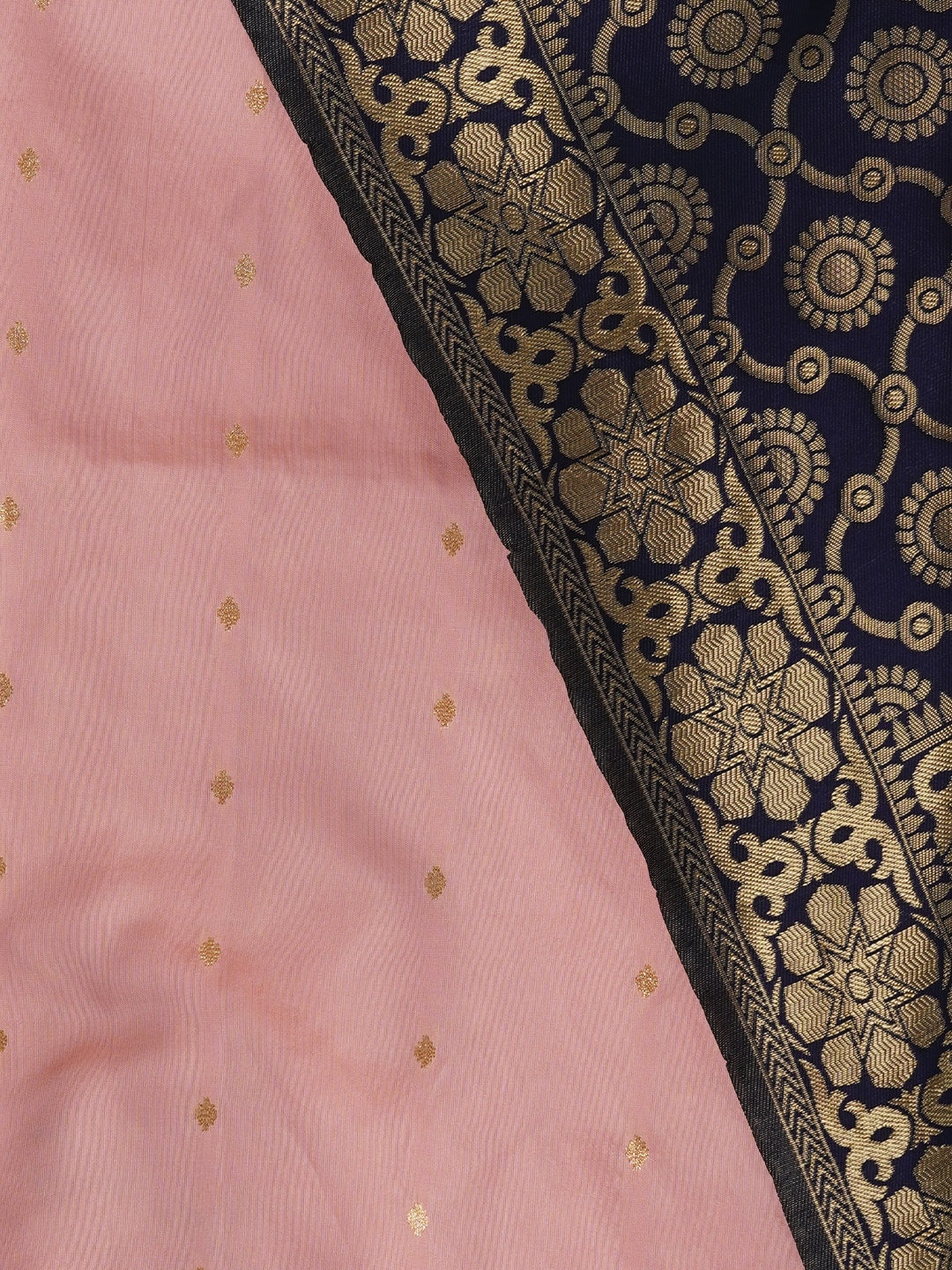Baby Pink Zari Woven Silk Blend Dress Material With Dupatta