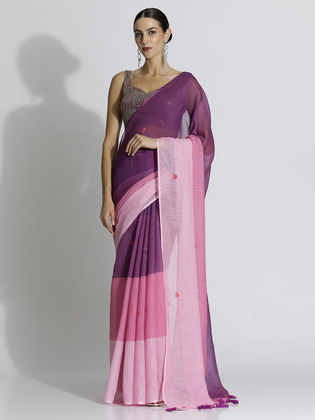 Colorblocked Daily Wear Pure Linen Saree