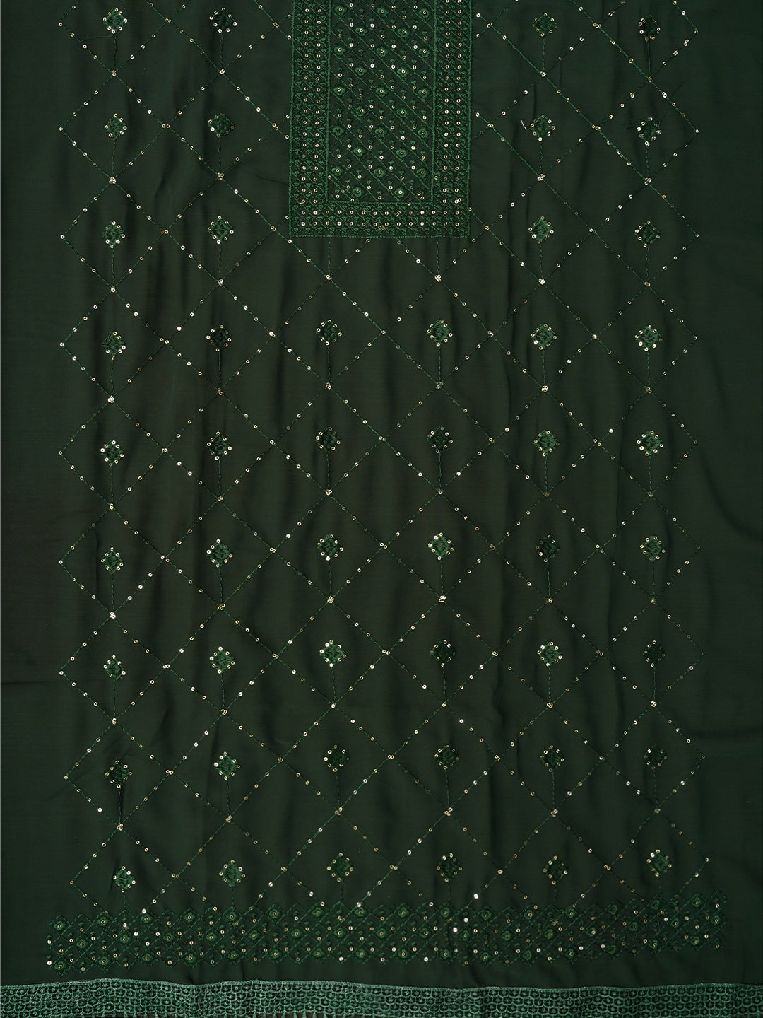 Green Embroidered Silk Georgette Dress Material with Dupatta