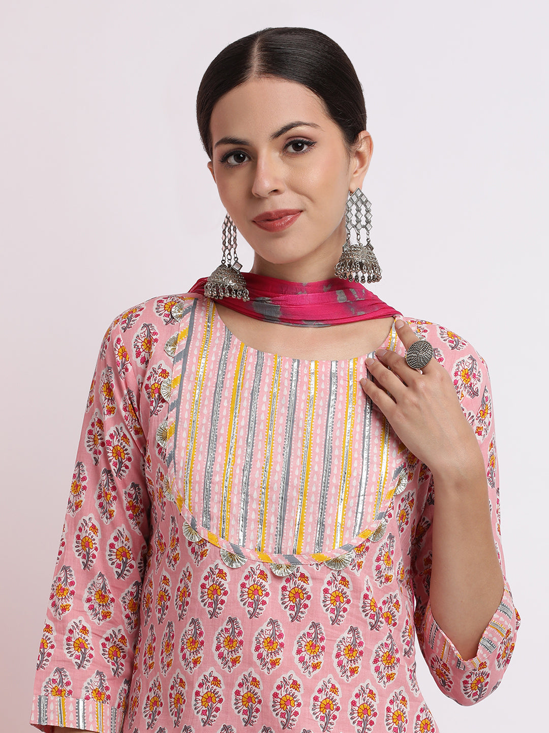Floral Printed Pure Cotton Kurta With Sharara And Dupatta