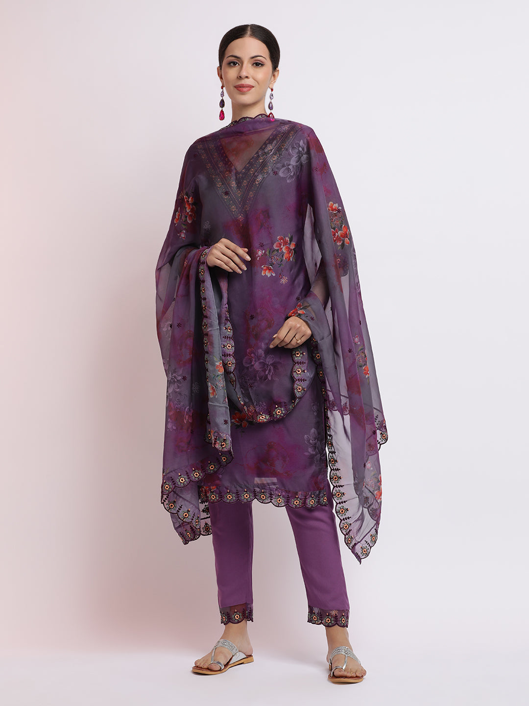 Floral Embroidered Organza Kurta Set With Dupatta