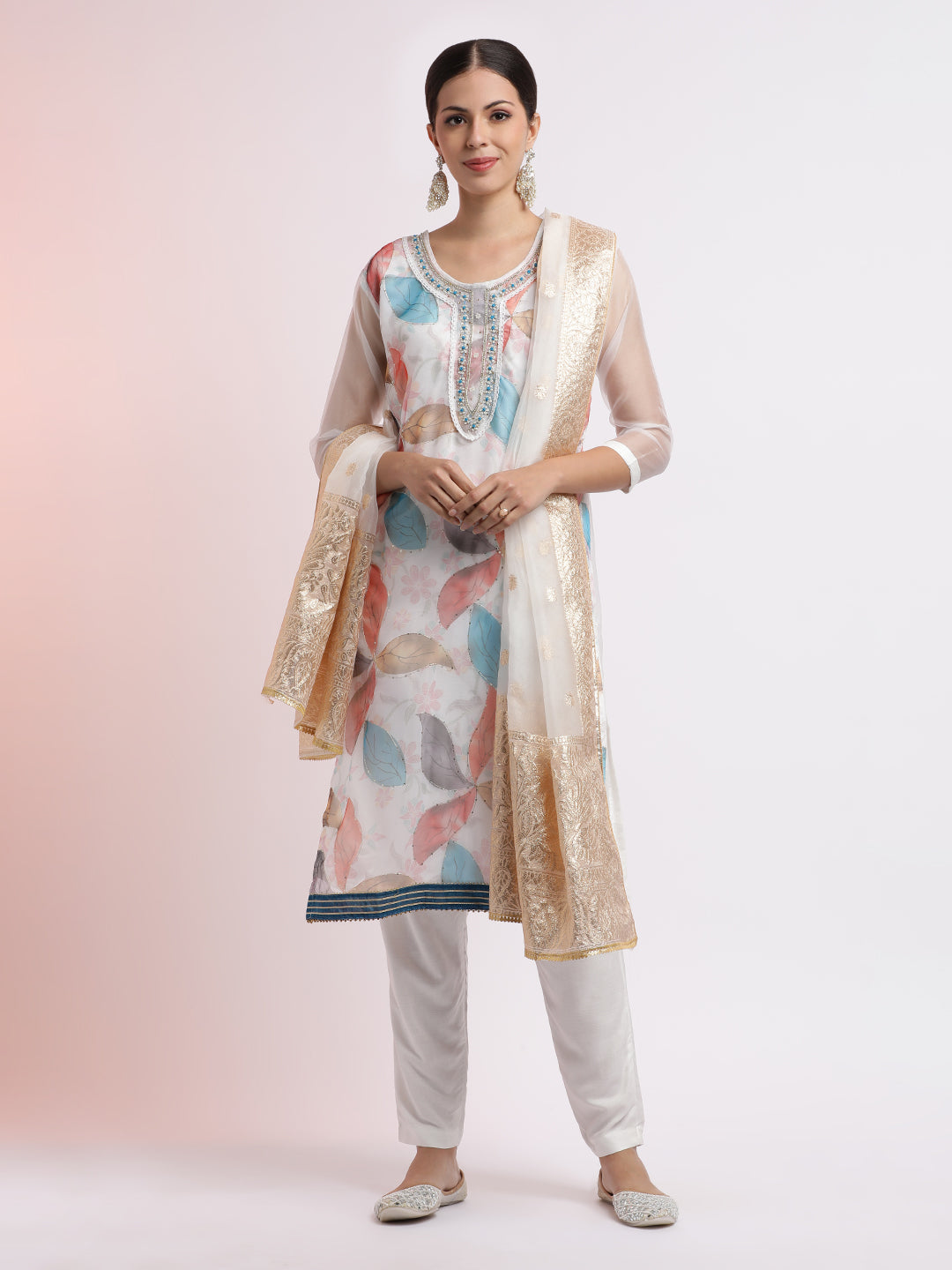 Festive Embroidered Organza Kurta Set With Dupatta
