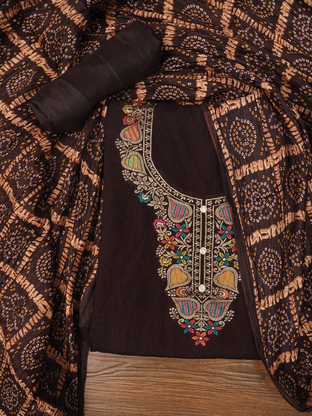 Purple Unstitched Zari Silk Blend Dress Material With Dupatta